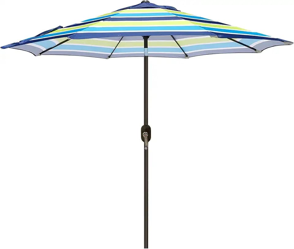 Blissun 9' Outdoor Patio Umbrella, Outdoor Table Umbrella, Yard Umbrella, Market Umbrella with 8 Sturdy Ribs, Push Button Tilt and Crank