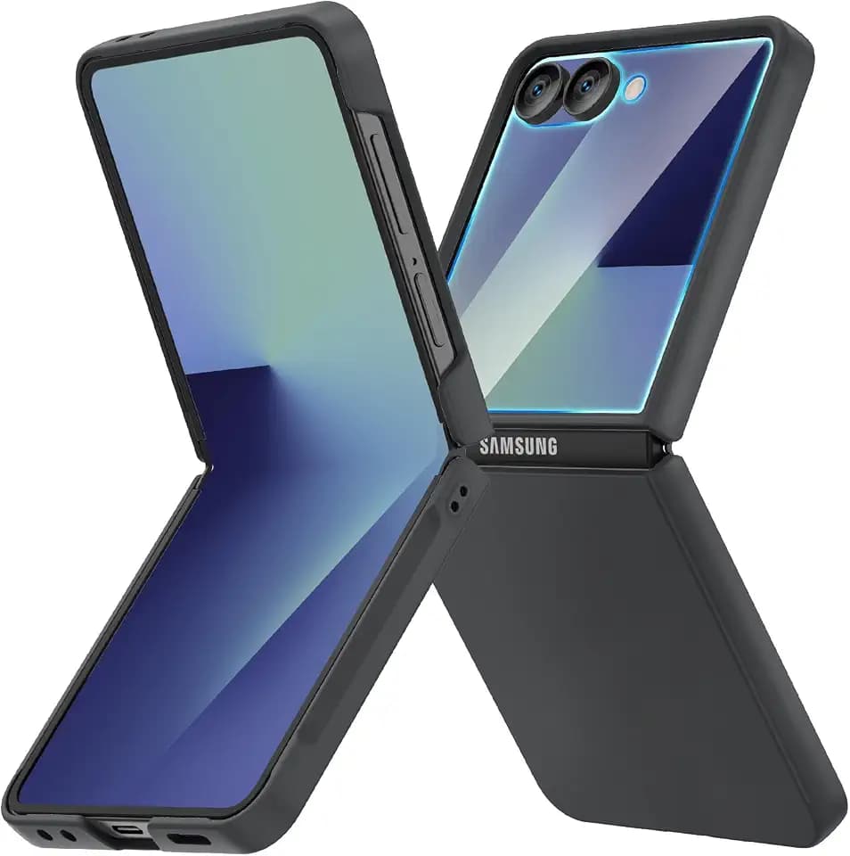 Ruky for Z Flip 7 Case, with Built-in Screen Protector, Black