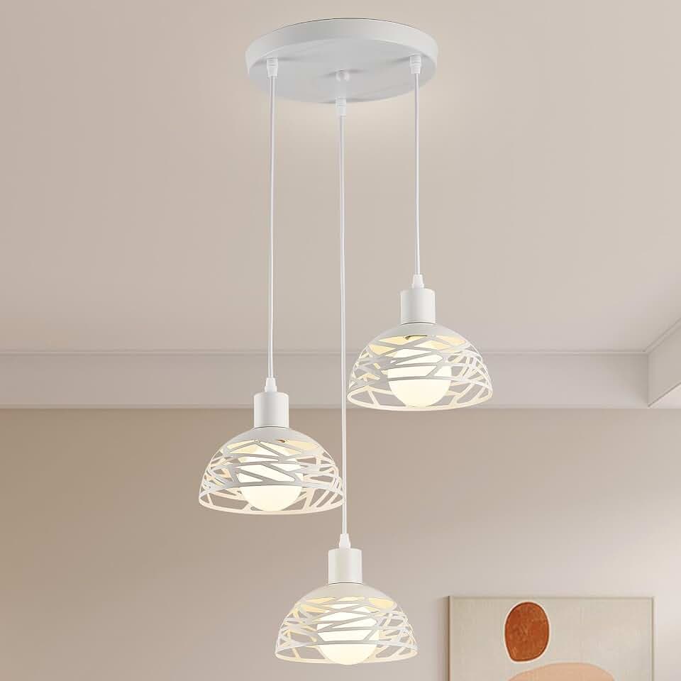 Moderne Industrielle Pendelleuchte, 3-flammig, E27, aus Metall, Ø18 cm, Höhenverstellbar, für Schlafzimmer, Esszimmer, Wohnzimmer, Weiß
