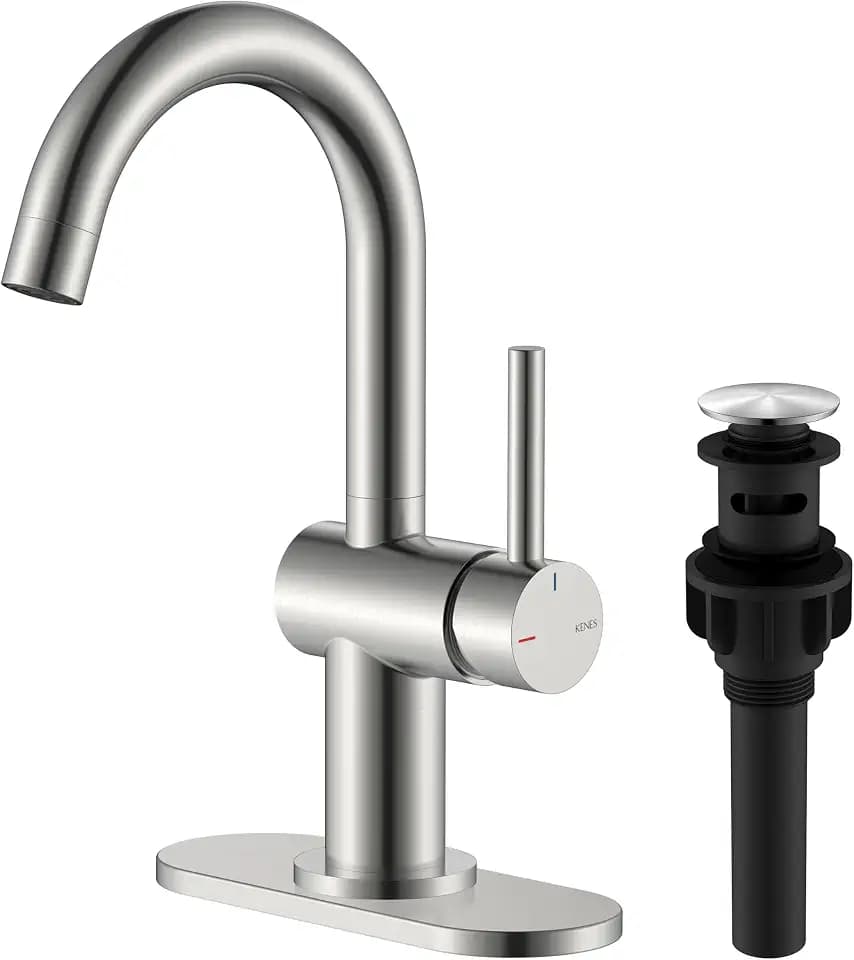KENES Brushed Nickel Bathroom Faucet Single Handle, 1 Hole Vanity Faucet