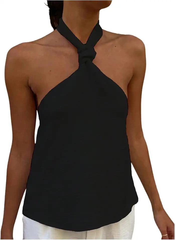 MakeMeChic Women's Halter Tops Sexy Criss Cross Flowy Going Out Tops