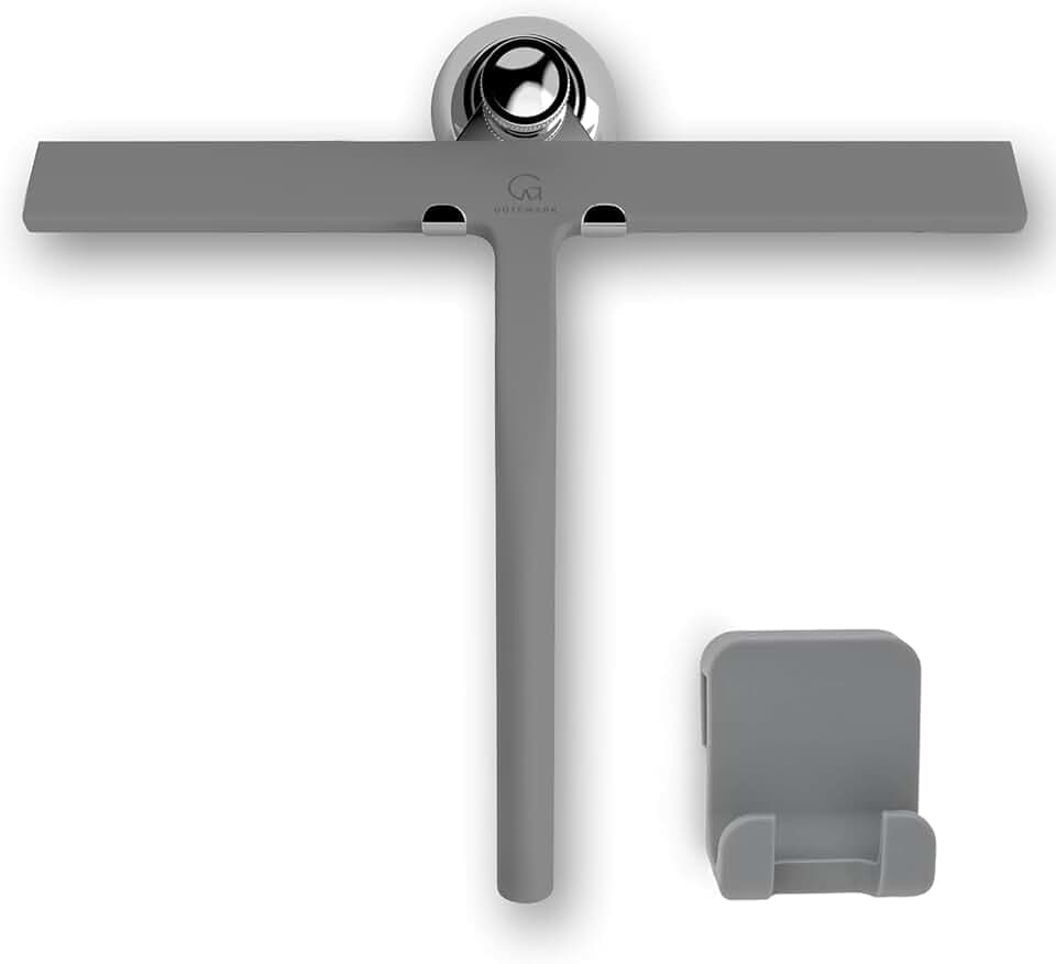 GÜTEWERK Silicone Shower Squeegee with 3-in-1 No-Drill Mount, Grey, 11''