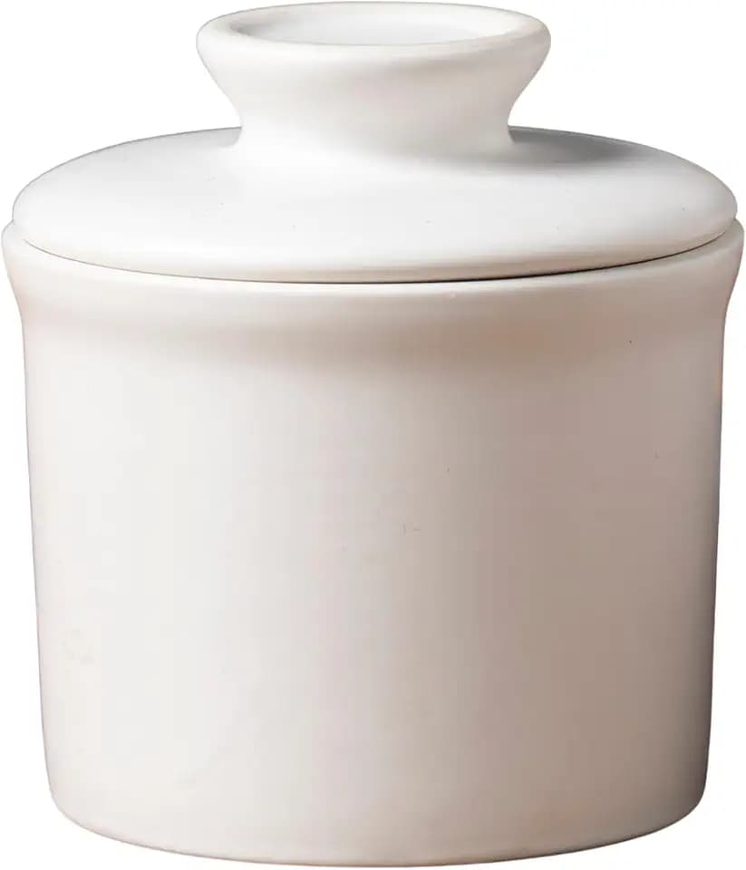 Sleek White Butter Crock for Countertop, Ceramic 6.8 oz