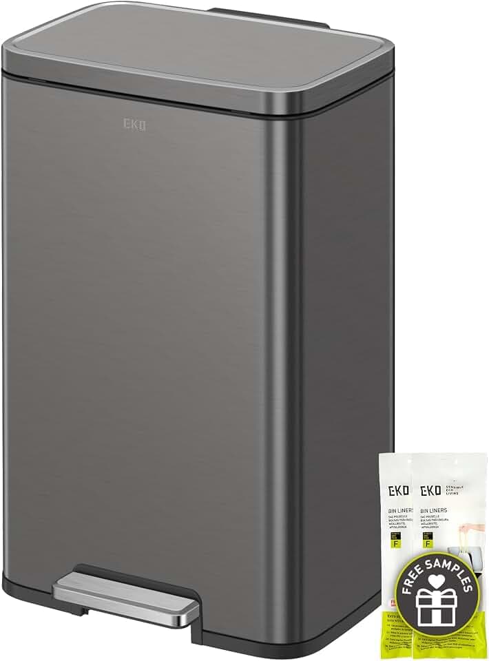 EKO Madison Abfalleimer mit Einsatz, 50 l, fingerabdruckresistente Oberfläche, Stahl, Grau