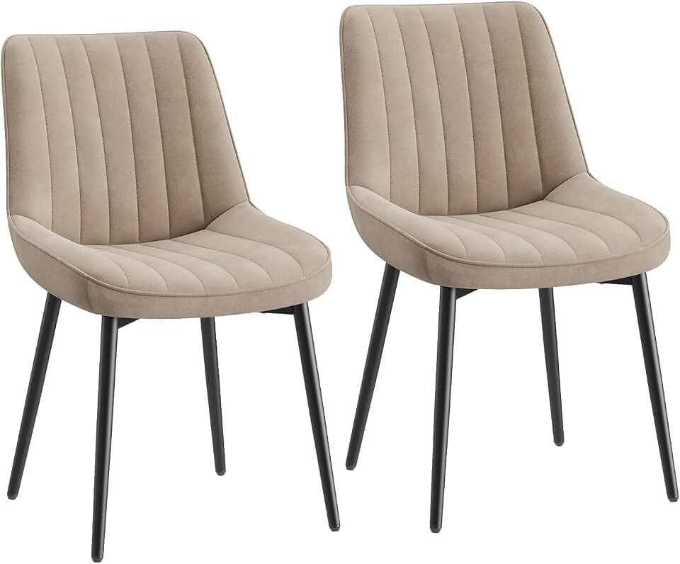 COLAMY Samt Esszimmerstühle 2er Set – Gepolsterte Stühle für Esszimmer & Küche mit Metallbeinen, Dickem Sitzpolster & Rutschfesten Füßen, Khaki