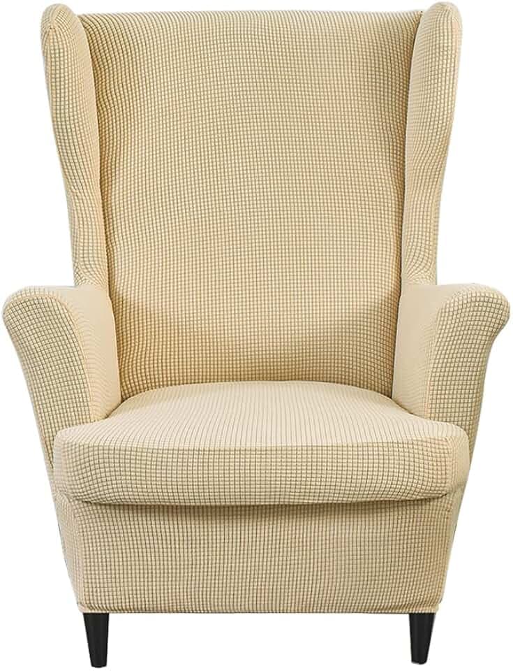 Sesselhusse Ohrensessel 2 Stück Elastisch Sessel Überzug Bezug Sesselbezug für einen Ohrensessel Beige