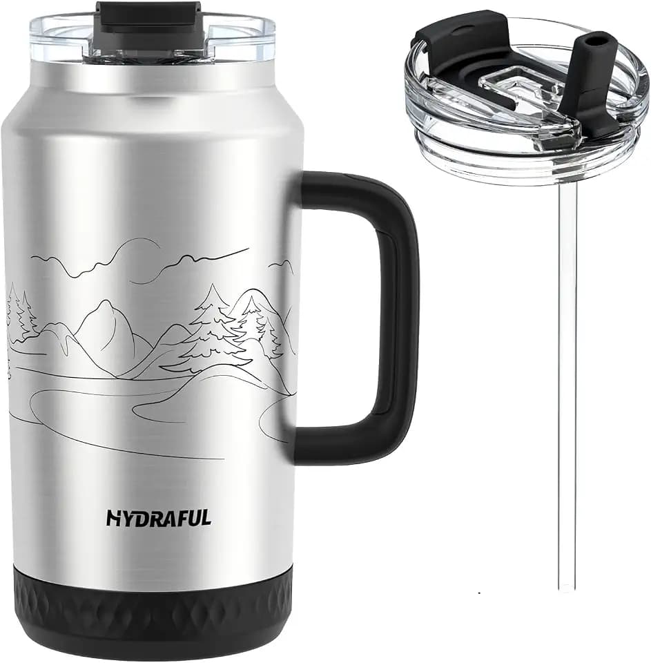 Hydraful 64 oz Tumbler with Handle and Straw - 100% Leak-Proof - Insulated Cup Reusable Stainless Steel Large Water Bottle Travel Mug for Gym, Hiking, and Camping - Gifts for Women Men Him Her