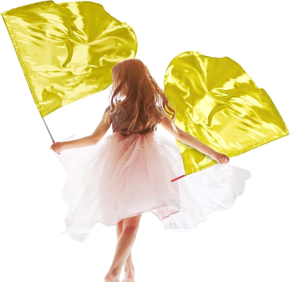 Silipull 2 Pcs Kid Worship Praise Flag for Dance Church, Gold