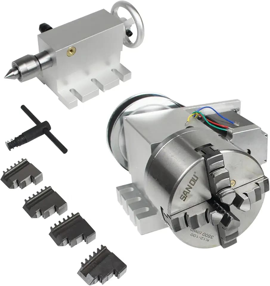CNCTOPBAOS K12-100mm CNC 4th Axis Rotary Table 4 Jaw Chuck w/ MT2 Tailstock