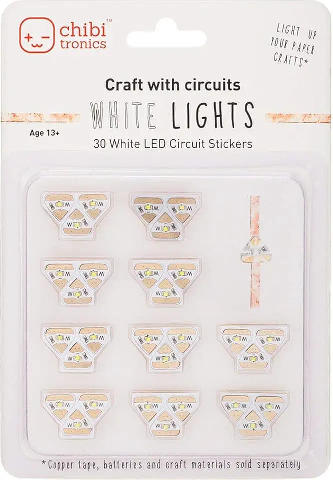 Chibitronics White LED Circuit Stickers Megapack, 30 Waterproof Conductive Adhesive, Paper, Irregular, Single Use, Indoor, 1 Count
