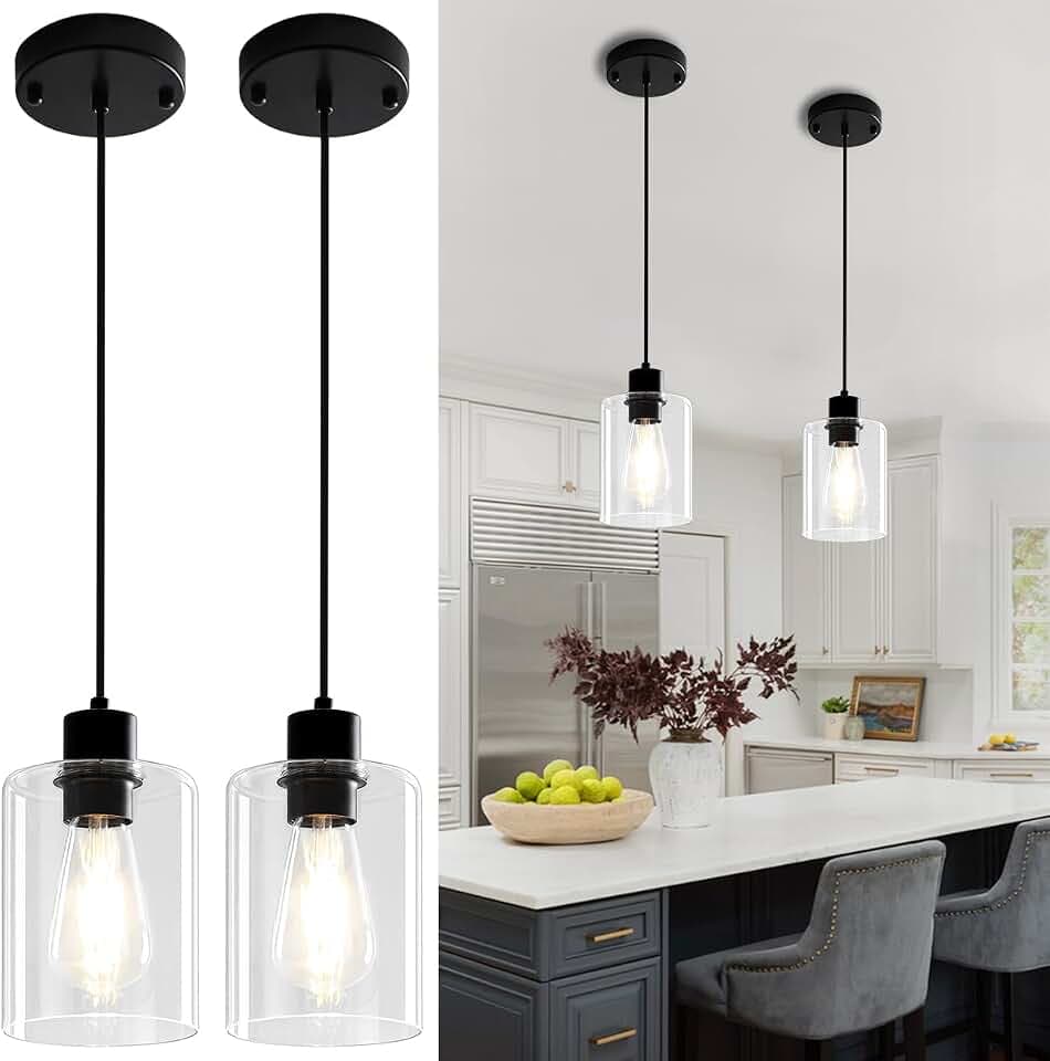 2 Pack Glass Pendant Lights Kitchen Island Black Hanging Light Fixtures
