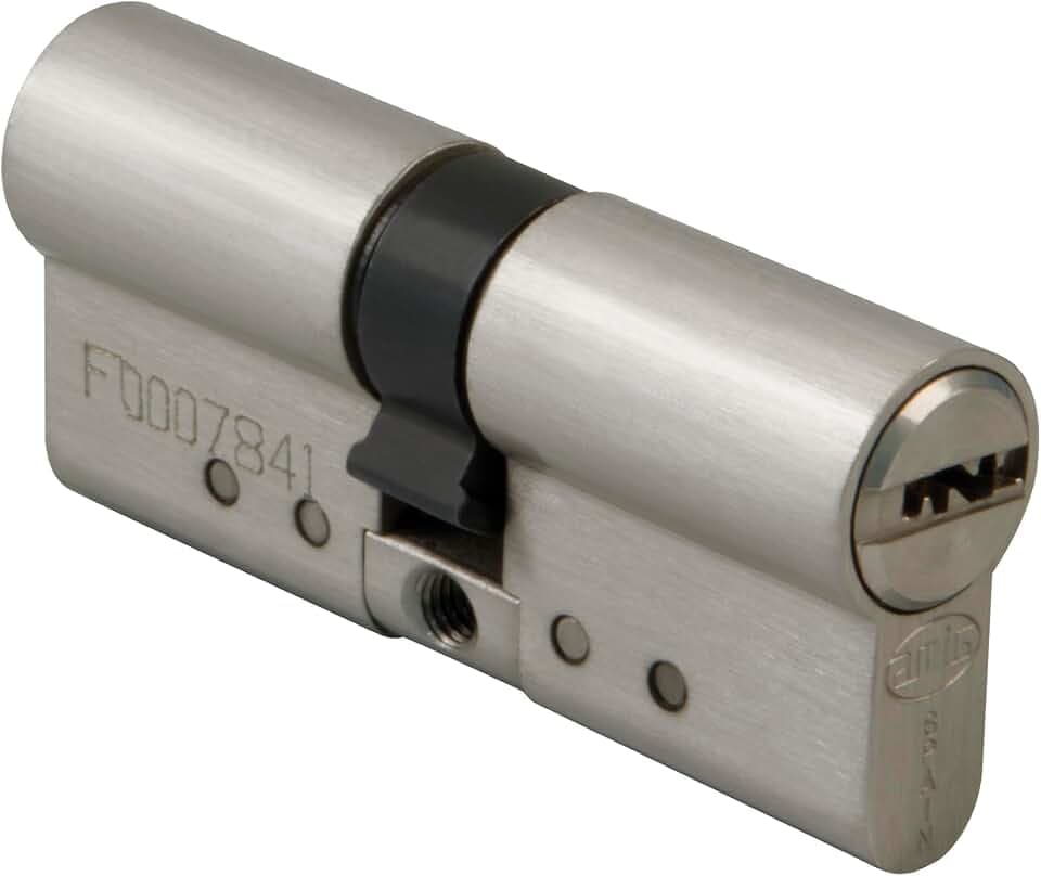 Amig - Sicherheitszylinder Modell 10010 mit Antibumping-System | Schloss für Metalltüren | Doppelkupplungszylinder | 13 mm Hebel | Inklusive 5 Schlüssel | Messing | 62 (31-31 mm) | Matt verchromt