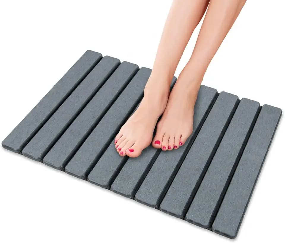 iHomara Badematte Stein, Faltbare natürliche Kieselgur Anti-Rutsch Badematte, schnell trocknend, super saugfähig, 60 * 39 cm Dusche Bodenmatte für Bad, Haus und Küche