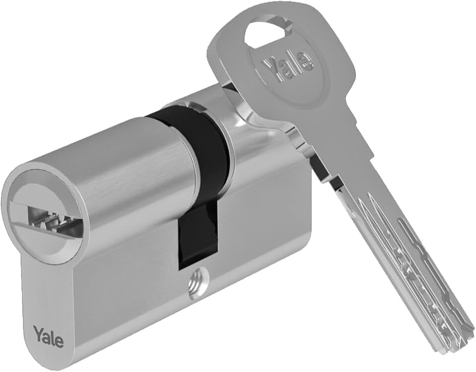 Yale Europrofil Zylinder 2000 PLUS Serie Zylinder mit Not- und Gefahrenfunktion 30/30K mm Nickel matt mit 5 Schlüsseln für Haustüren abschließbar auch bei steckendem Schlüssel