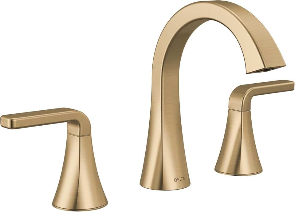 Delta Lineax Brushed Gold Bathroom Faucet 3 Hole, 8 Inch Widespread Bathroom Sink Faucet for Vanity, Metal Push-Pop Drain Assembly, Brushed Gold 3562LF-CZMPU