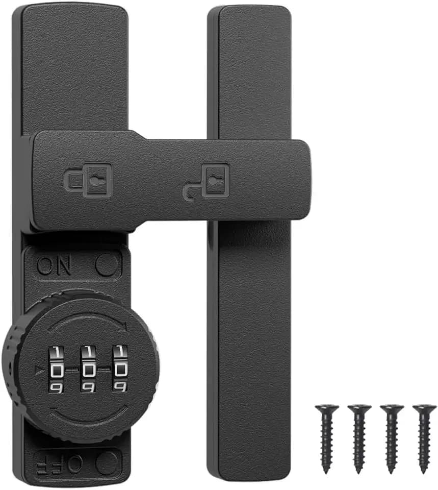CozyTower 180 Degree Black Barn Door Lock with Combination, Keyless Combo Shed Gate Lock Flip Latch Lock for Sliding/Swing Door Cupboard Cabinet Gate Latches Bolt for Garage