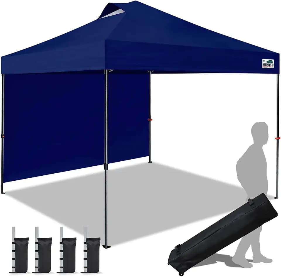 Eurmax USA NOMATTER ONE-Person Open&Close 10x10ft Pop Up Canopy Tent,Portable Shelter Canopy for Outdoor Events with 1 Removable Sidewall,Bonus 4 Sand Bags(Navy Blue)