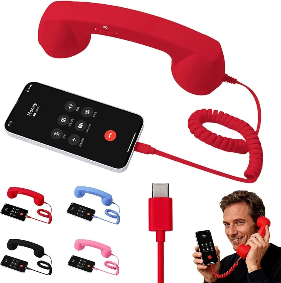 Retro-Telefonhörer für iPhone und Android, 2026 Typ-C-Empfänger mit Mikrofon und Lautsprecher, Vintage-Festnetz-Griff für Geräuschunterdrückung, Anrufe, Meetings und Heimbüro-Schreibtisch (rot)