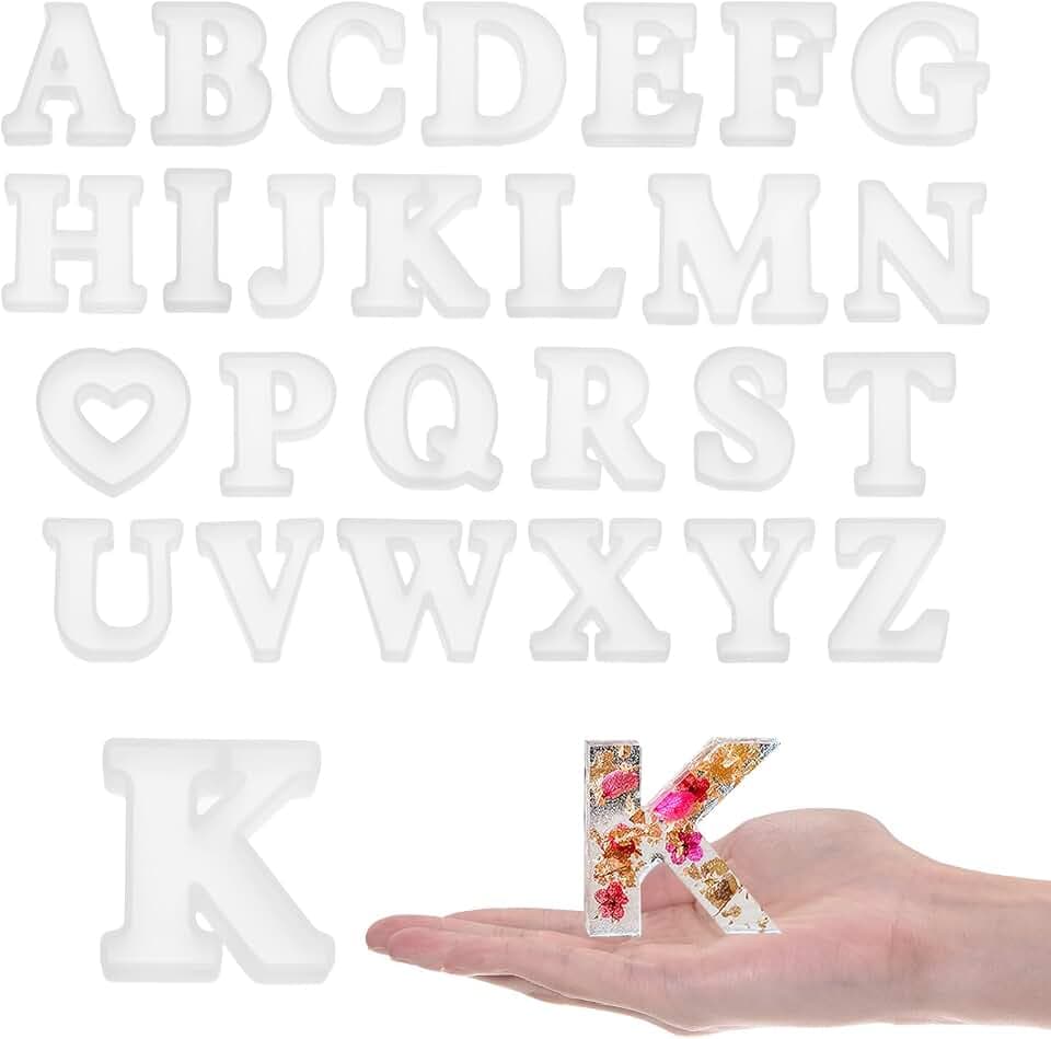 HARFINGTON 26pcs Alphabet Letter Resin Molding 2.5" A-Z Capital English Alphabet Silicone Mould for Word Sign Art, DIY Crafts, Party Decoration