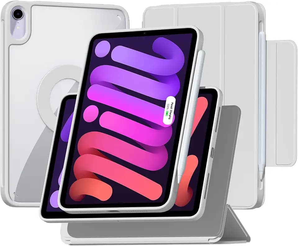 ZENLU iPad mini 6th 7th Generation Case with Removable Magnetic Folio Cover, Premium PU Leather, Multiple Angles, Pencil Charging Support, Full Protective Case for 8.3 inch iPad mini 6/7 (Grey)