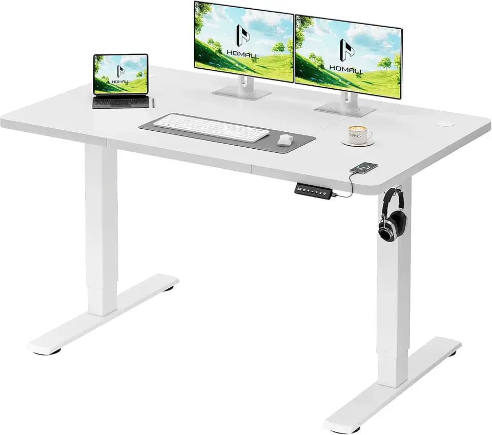 Homall Höhenverstellbarer Schreibtisch 120x60cm mit USB-Anschluss,Weiß
