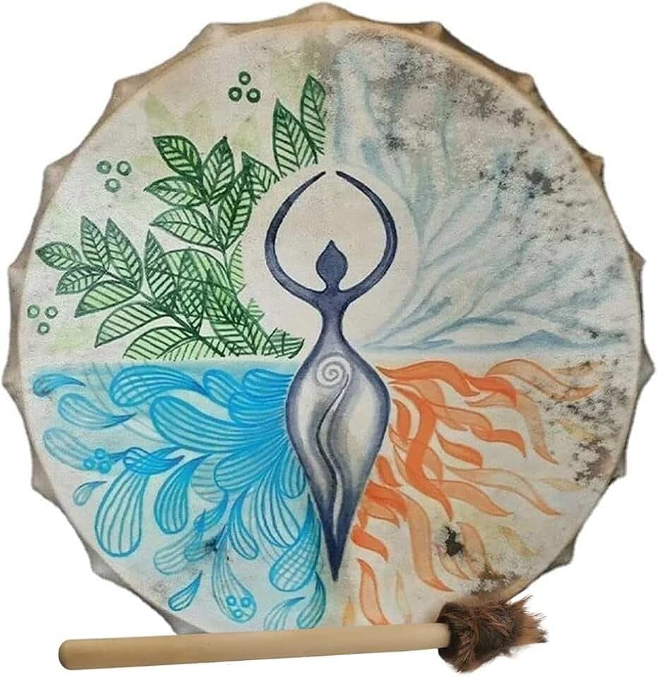 MAICOLA Schamanentrommel, Sibirische Trommel, Handgemachte Musik, spirituelle Bassdrum mit Drumstick spirituelle Musik, Klangheilung, Trommelreflexion und Meditation Erwachsene