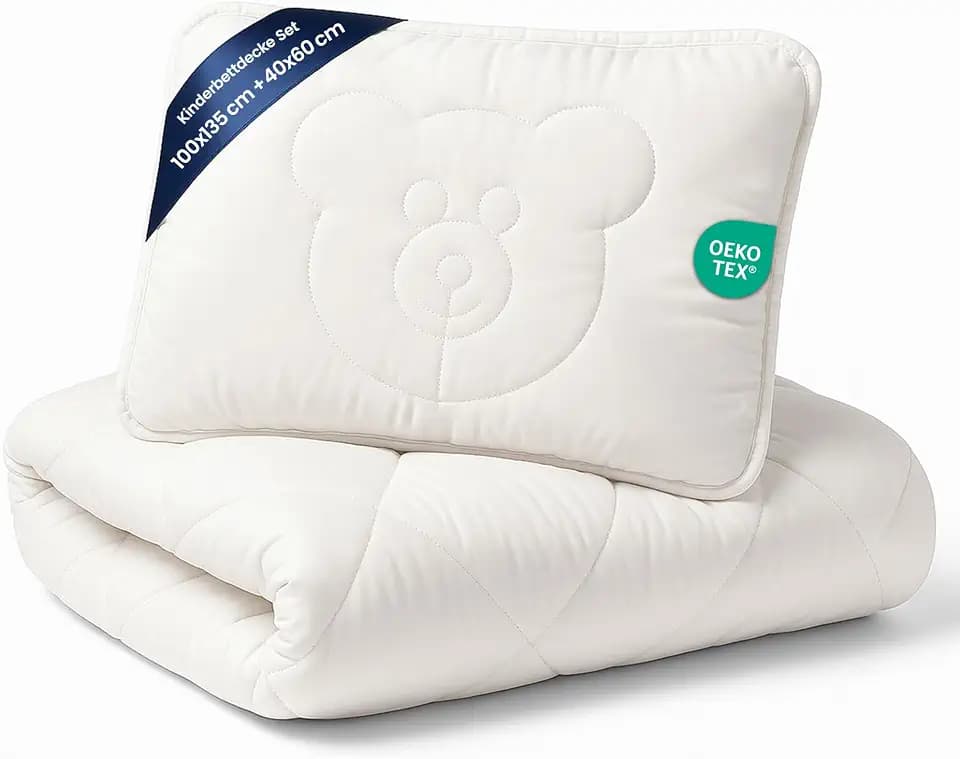 Baby Bettdecke und Kissen Kinderdecke 100x135 cm und Babykissen 40x60 cm - Kinderbettdecke Kinder Bettdecken Set und Decke für Kleinkind Babybett Mikrofaser Weiß Oeko-Tex-Zertifikat