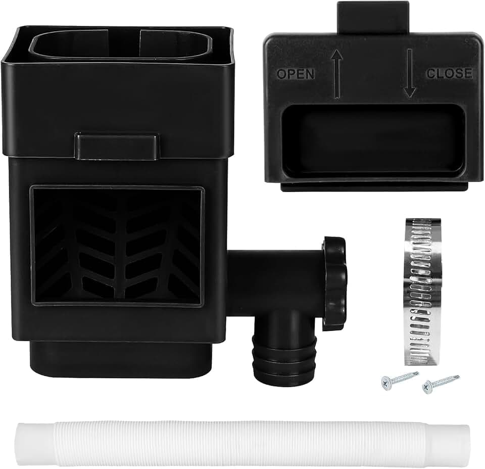 Regenwassersammler, Fallrohr Regensammler, Regentonnen Umlenk Set Passend für 2x3 oder 3x4 Zoll Fallrohre, Fallrohrumlenker mit Einstellbarem Ventil und Filter, 5-Fuß-Schlauch (Schwarz)