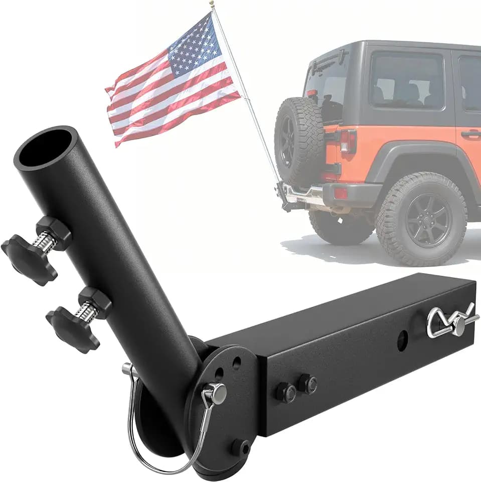 Trailer Hitch Flagpole Mount - Universal Flag Mount, Black(1 Flagpole)