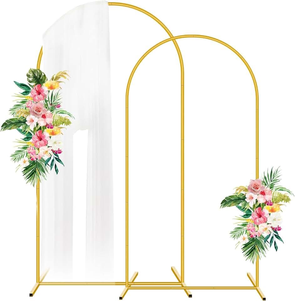 Metal Arch Backdrop Stand 7.2FT 6FT Set of 2 Gold Wedding Arched Backdrop Stand Frame for Party Decoration Wedding Birthday Graduation Ceremony Baby Shower Garden Floral Balloon