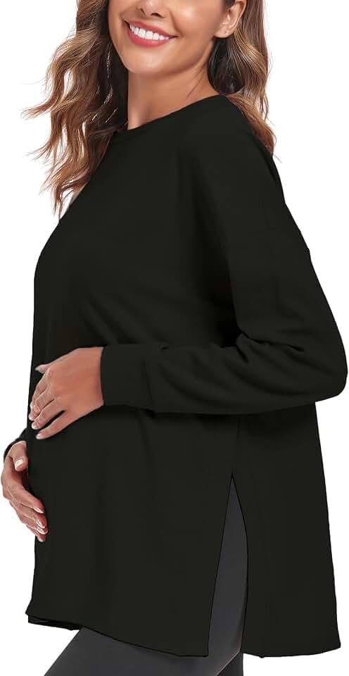 Damen Umstandsmode Tops Langarm Loose Fit Umstandsshirt Split Side Stillen Top Umstandsmode Kleidung