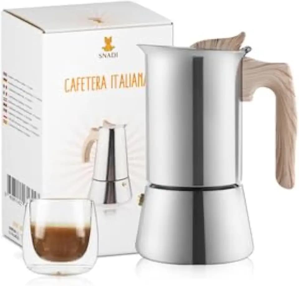 Italienische Moka Kaffeemaschine 6 Tassen | Modernes und Elegantes Design | Für Induktion, Ceranfeld, Elektrisch und Gas | Ergonomisch und Robust | Edelstahl | Espresso Kaffee