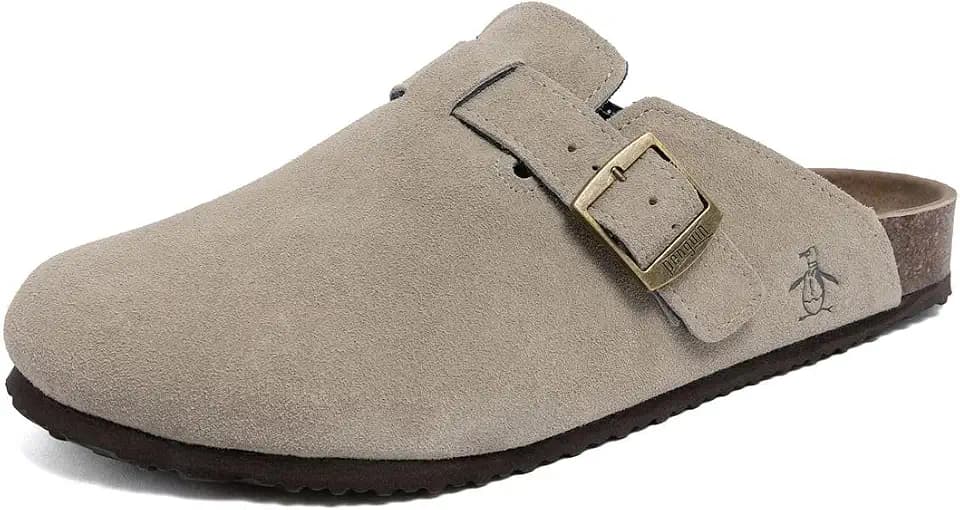 Original Penguin Men's Leather Suede Clogs with Adjustable Buckle Strap and Cork Footbed Comfort Mules