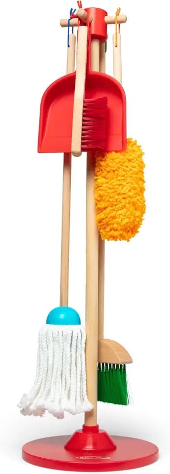 Melissa & Doug - Putz Spielset - 6-teiliges Holzset mit Besen, Handfeger und Kehrschaufel, Staubwedel und Mop, für realistisches Rollenspiel und zur Mithilfe im Haushalt, für Kinder ab 3 Jahren
