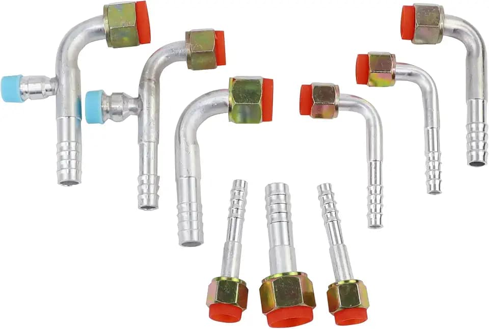 9PCS Air Conditioning #6#8#10 AC Fitting Set Female Oring Type Including Straight 90 Degree, silvery