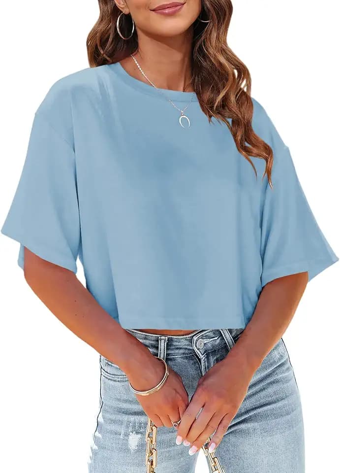 Tankaneo Womens Summer Crop Tops Half Sleeve Casual Cropped T-Shirts