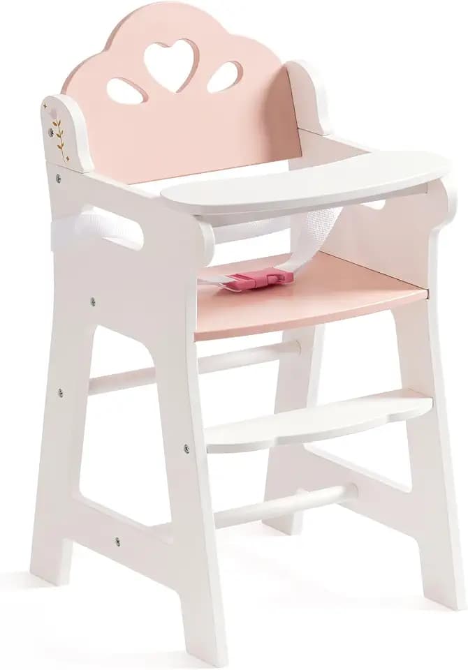 ROBUD Baby Puppe Hochstuhl, Rollenspiel-Möbel für Kinder ab 3 Jahren, Weiß