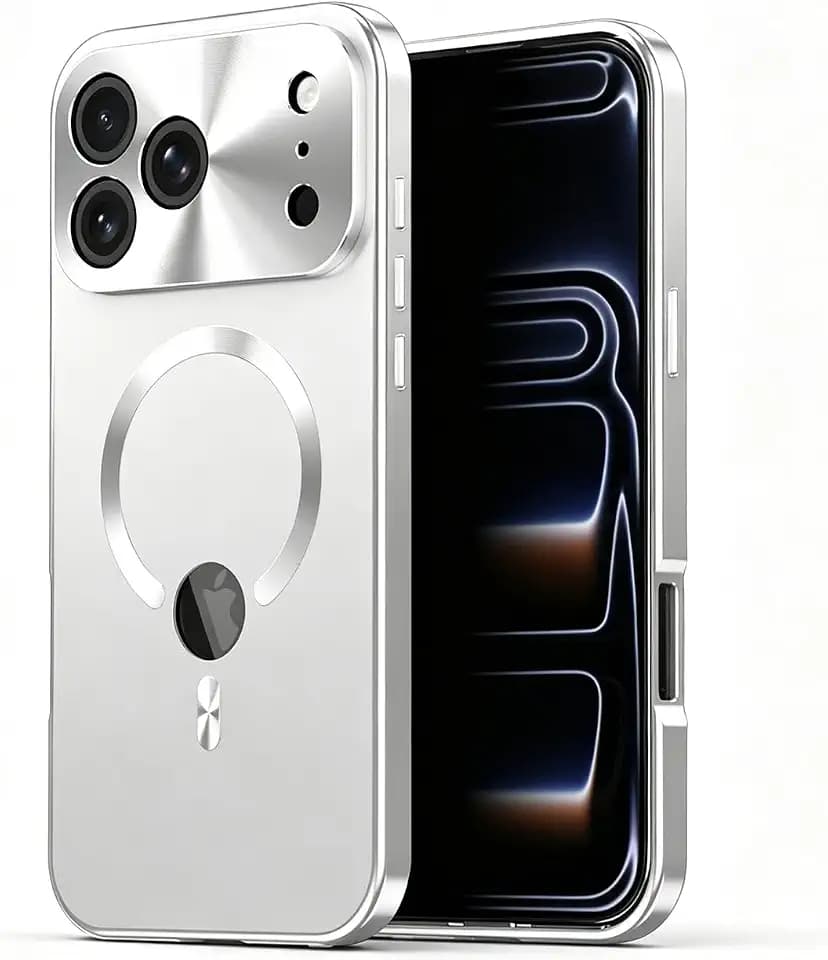Metal Frame Anti-Spy Magnetic Phone Case for iPhone 12/13/14/15/16/17/18 Promax Double-Sided Glass Full Coverage Hard Case (Silver,iPhone 16 pro max)