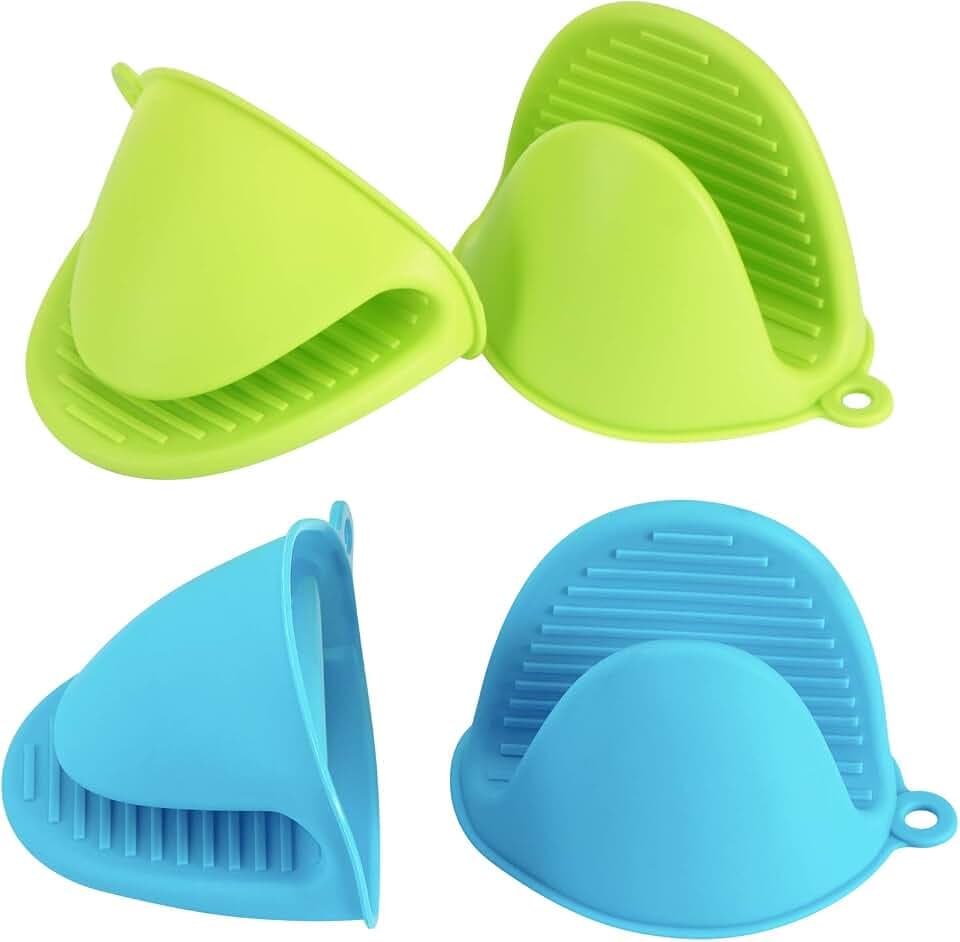 Vaincre 4PCS Heat Resistant Silicone Oven Mitts & Potholders, Blue & Green