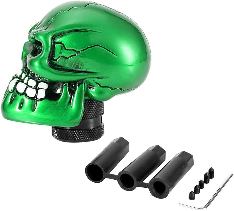 Schaltknauf Hebel, Skeleton Skull Head Car Modifizierte Schaltknauf Stick Lever Shifter Universal (Green)