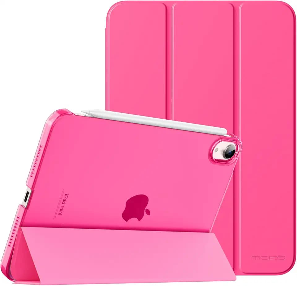 MoKo Smart Case for iPad mini 7 A17 Pro/iPad mini 6 8.3 Inch, Bright Pink