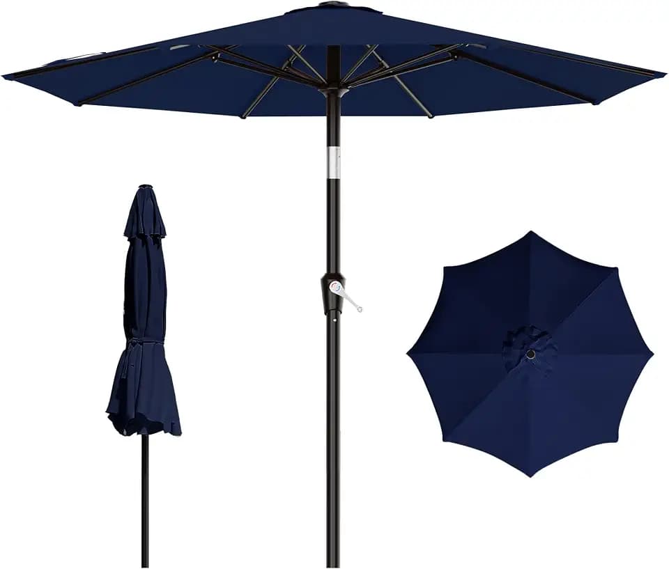 AreShark 9FT Outdoor Patio Umbrella with Tilt and Crank, Navy