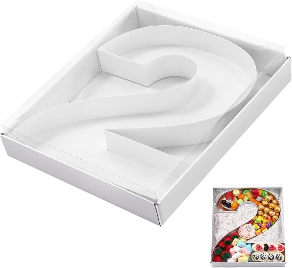 SiliFine 12" Charcuterie Number Shaped Mache with Lid, White, Number 2