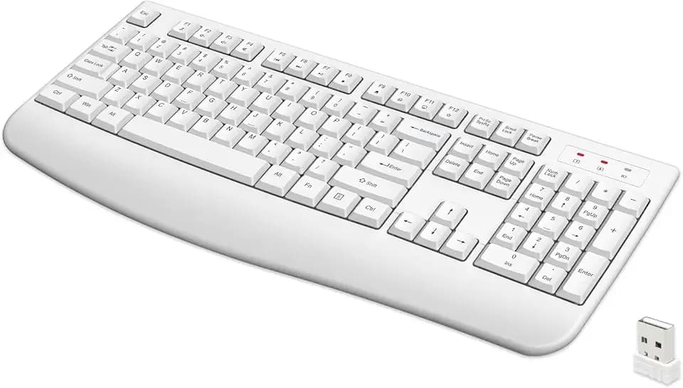 QUASIO Wireless Keyboard, 2.4G Full-Sized Ergonomic Wireless Computer Keyboard with Wrist Rest for Windows, Mac OS Laptop/PC/Desktop/Notebook(White)