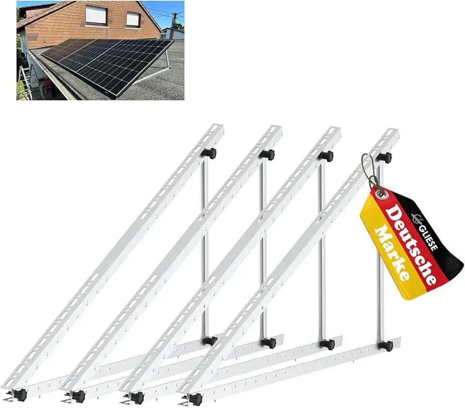 GLIESE Balkonkraftwerk Halterung 117 cm (2er Set), Aluminium Solarmodul Halterung, Verstellbarer Winkel von 0° bis 90°, Montageset für 100W - 600W Solarmodule, Flachdach, Garten & Wand, 0% MwSt.