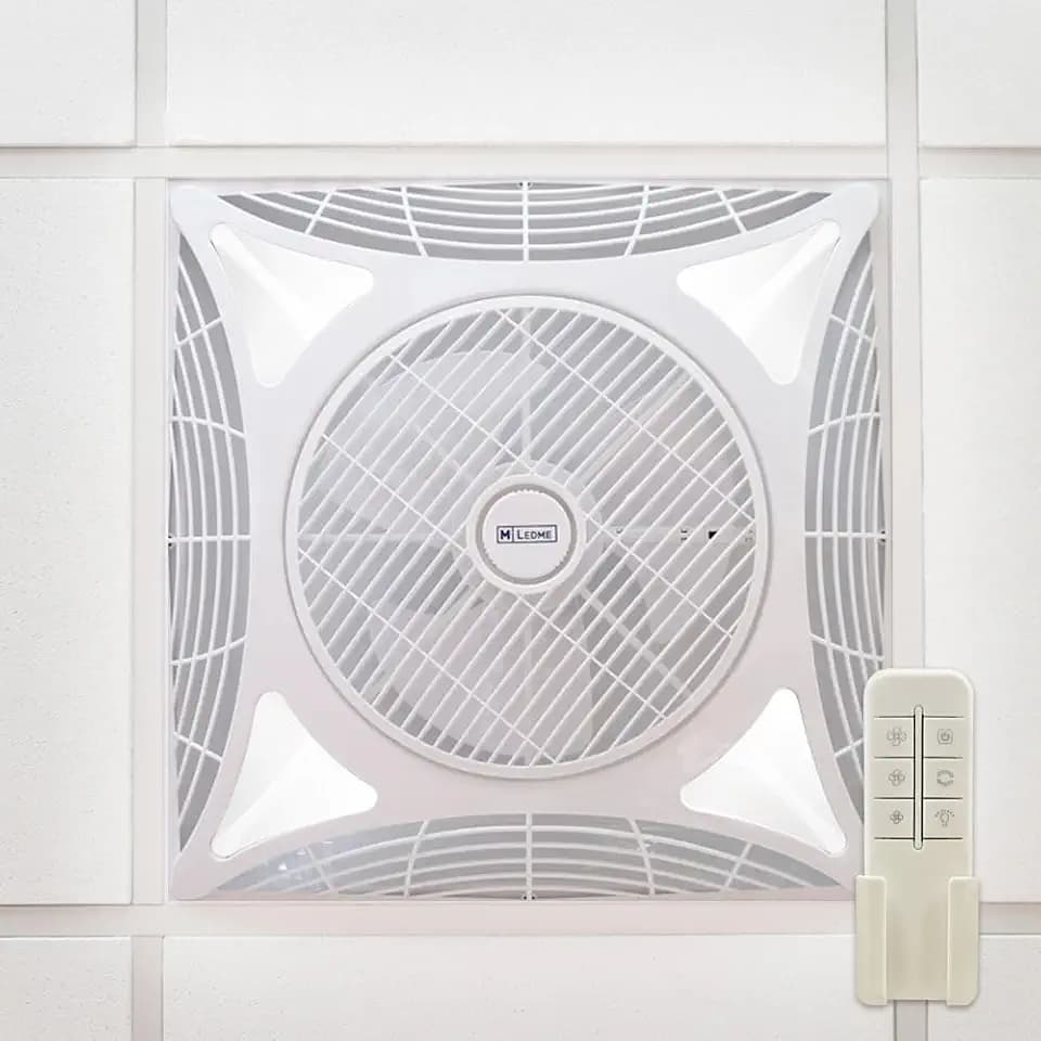 M Ledme Armstrong Square Deckenventilator, 68 W, mit kaltweißem LED-Licht (6000 k), Einbau, 1172 lm, Fernbedienung, AC-Motor, leise, 3 Geschwindigkeiten, ideal für Büros LM8087