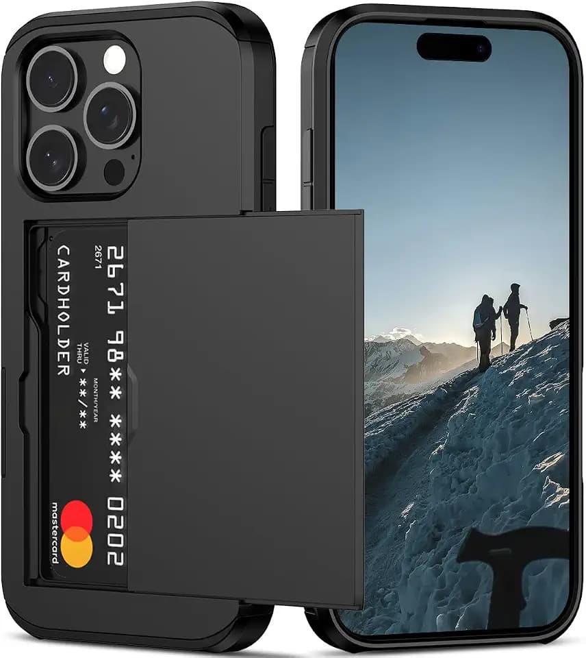 Nvollnoe for iPhone 16 Pro Case with Card Holder Black
