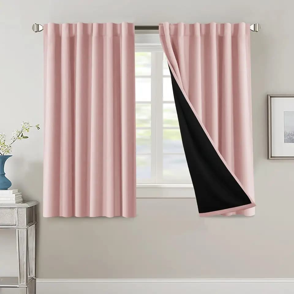 H.VERSAILTEX 100% Blackout Curtains for Bedroom with Black Liner Full Room Darkening Curtains 54 Inch Long Thermal Insulated Back Tab/Rod Pocket Window Drapes for Living Room, 2 Panels, Baby Pink