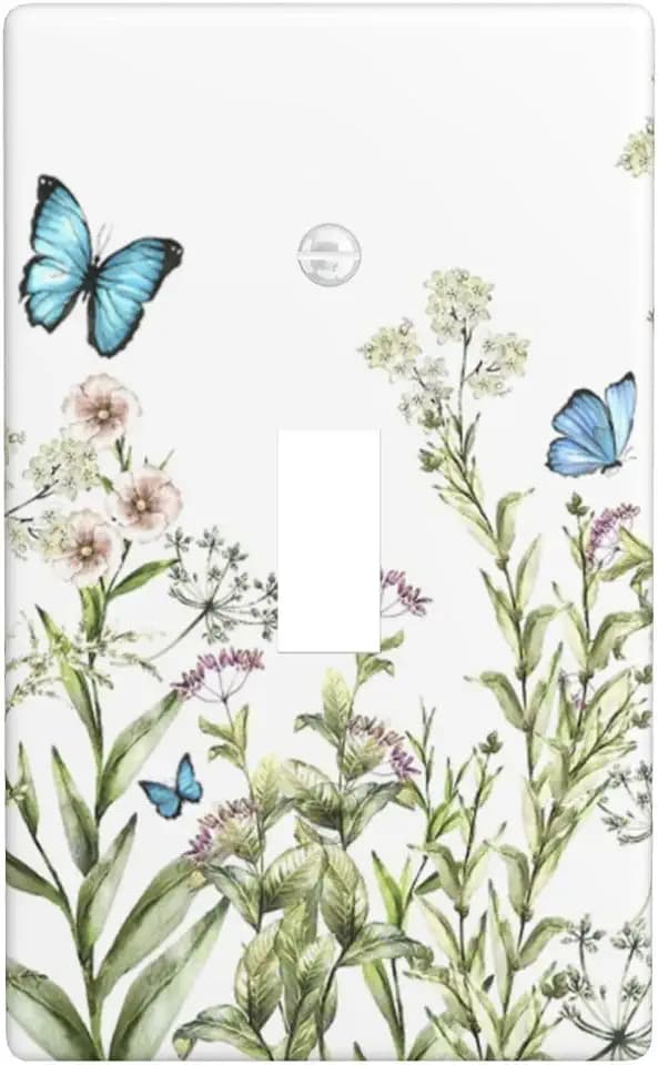 Flower Butterfly Single Toggle Light Switch Plates Outlet Covers Decorative Electrical Wall Plate Receptacle Switchplate Decorate Plug Cover For Bathroom Kitchen 4.5 * 2.76 Inch