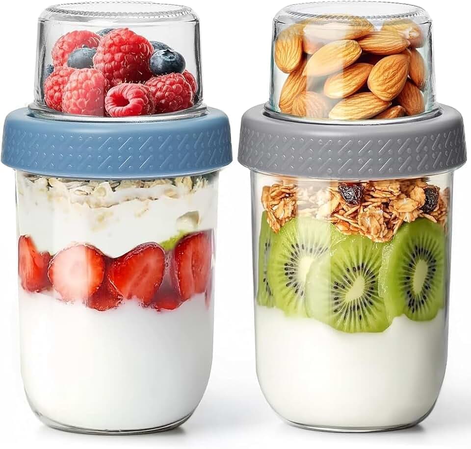 16+4 oz Glass Parfait Cups with Lids 2 Pack Overnight Oats Container